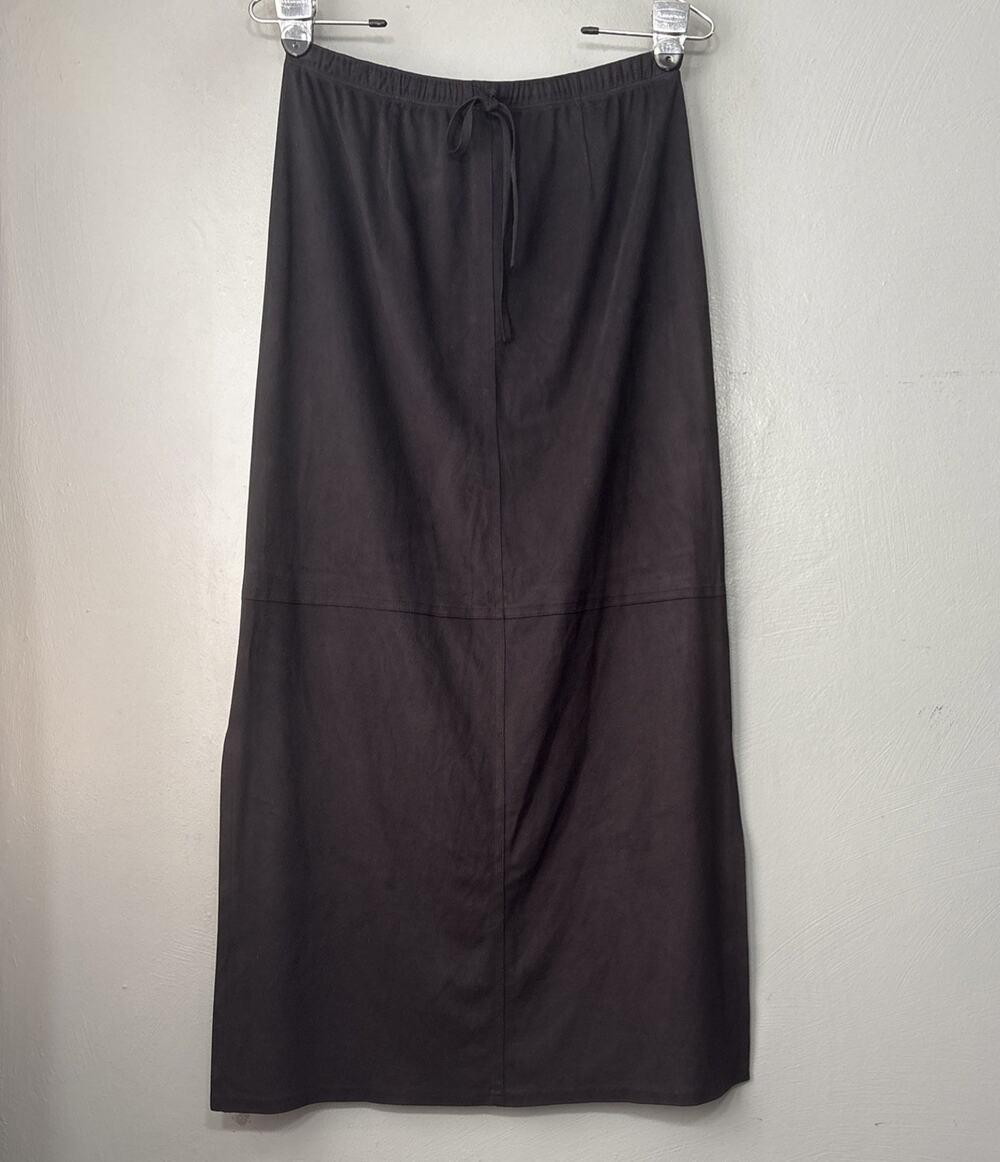 J Jill Faux Suede Skirt Size Small Black Slit Maxi Drawstring Basic Goth Western